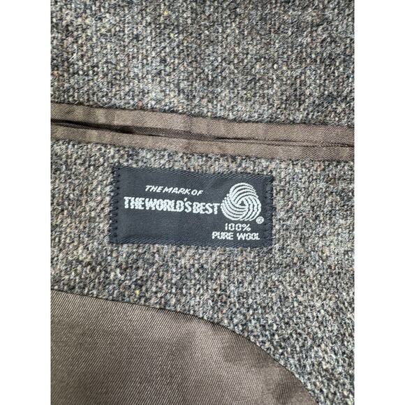 Imperial By Haggar Brown 100% Pure Wool Elbow Patch Two Button Blazer Jacket 46 - Picture 11 of 12